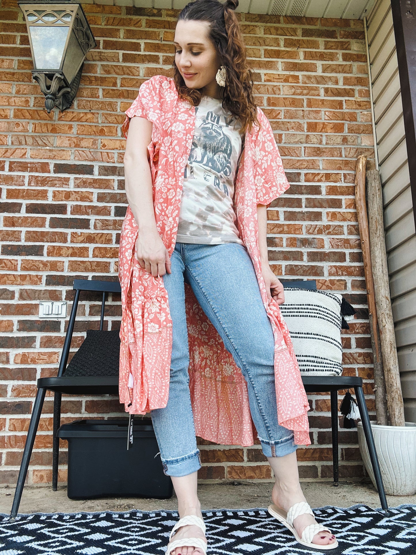 Peach Floral Duster