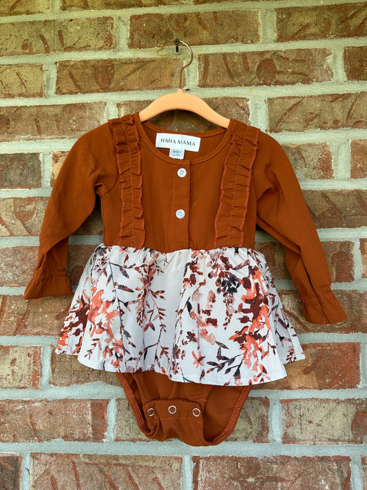 Infant Floral & Burnt Orange Onesie {Matching}